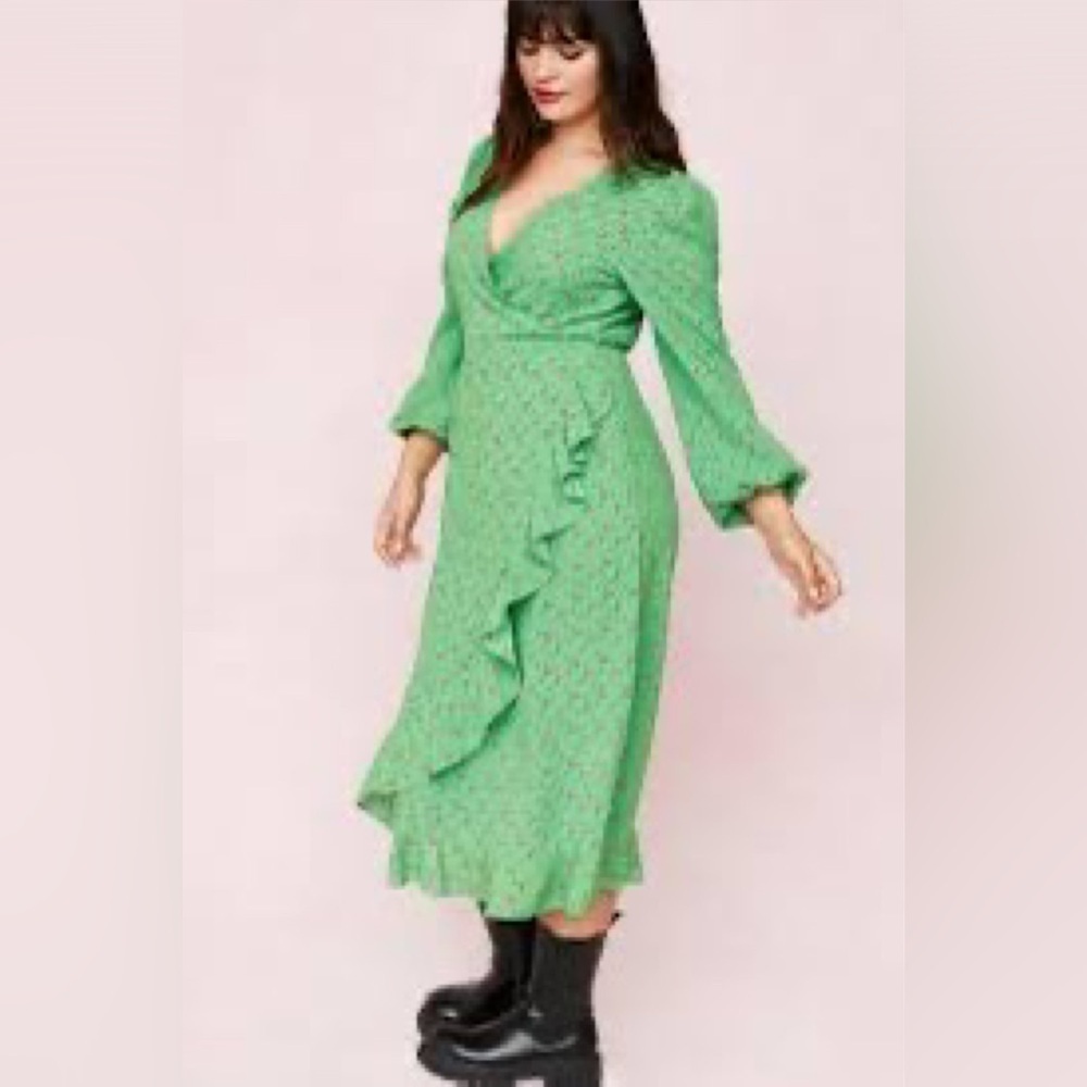 Nasty Gal Vibrant Green Ruffle Dress, Size 12